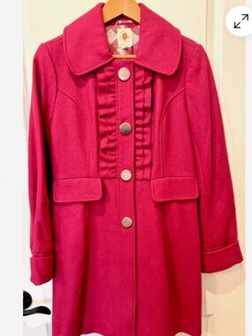 Tulle Coat Spring Large Pink Wool Ruffle Front Single Breasted Mid Length Dressy